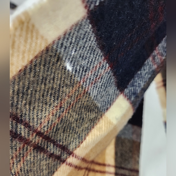 Classic HARRODS OF LONDON Tartan Plaid Navy Blue Beige 100% Lambswool Scarf 69" - Picture 5 of 6